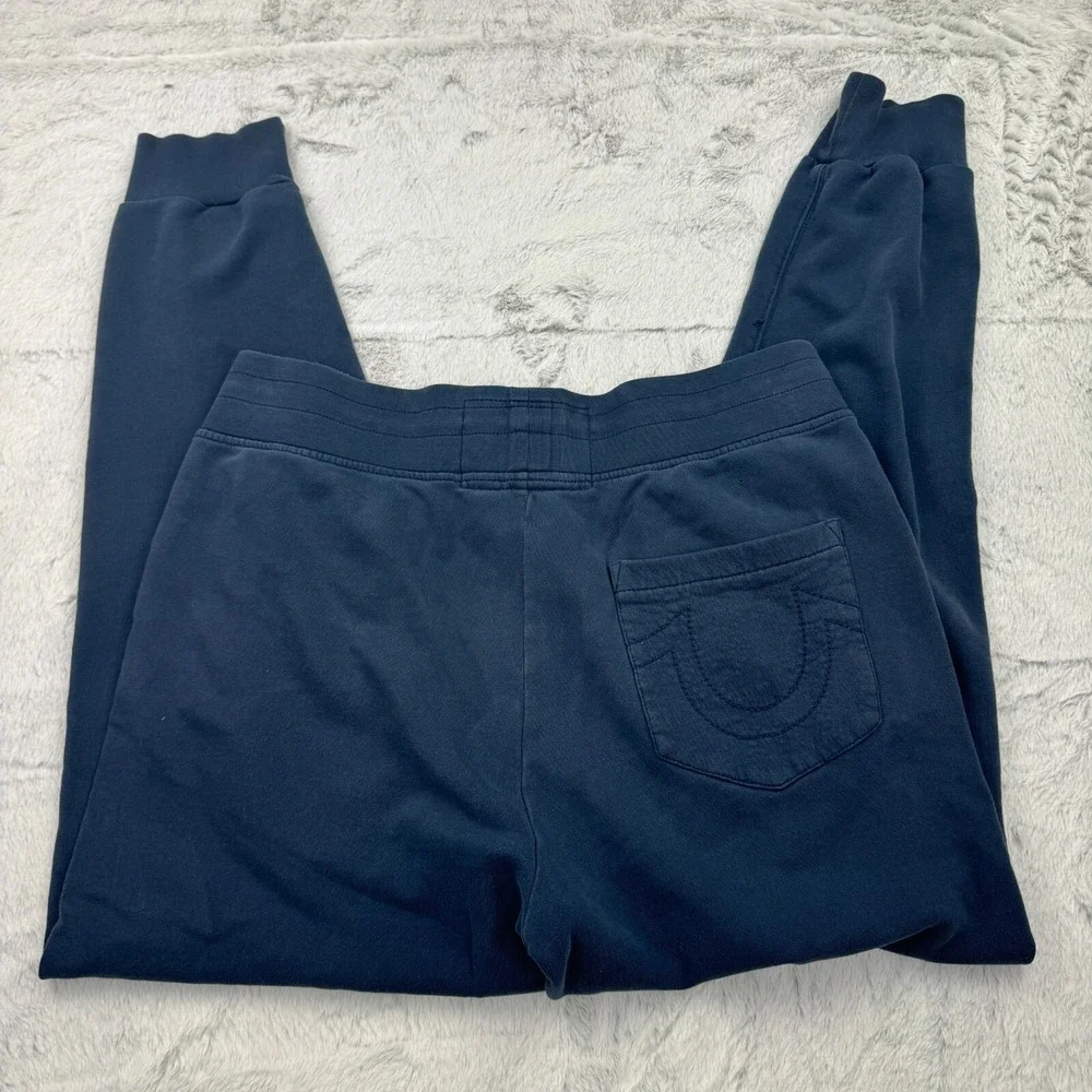 True Religion Jogger Pants Mens Medium Blue Classic Logo Sweatpants Drawstring